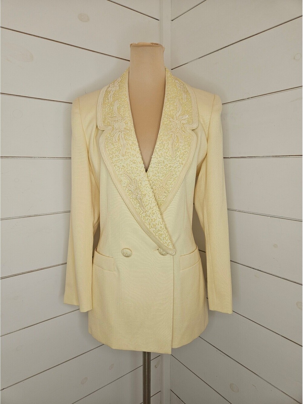 Vintage 90s John Meyer of Norwich buttery cream beaded blazer